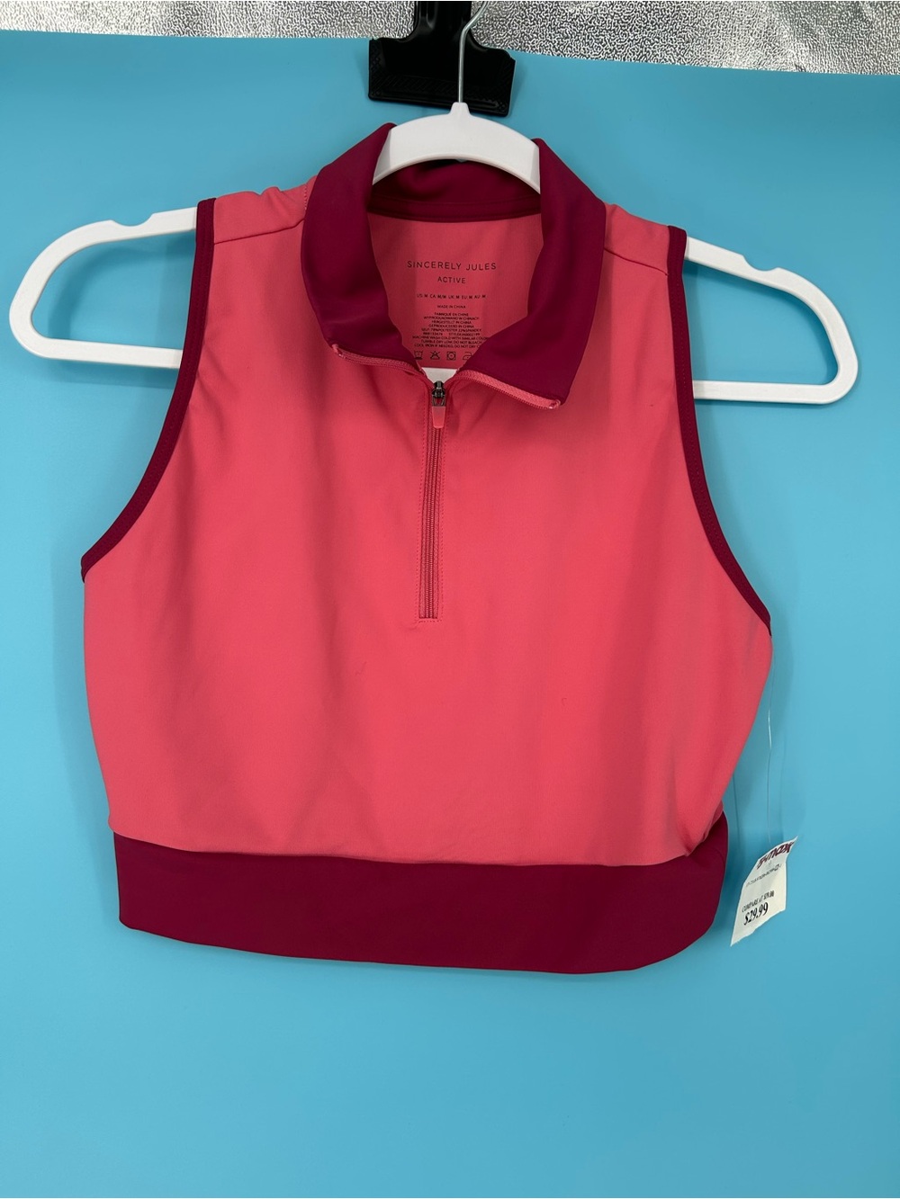 Sincerely Jules Active Pink & Burgundy Zip Crop Tank Sz M